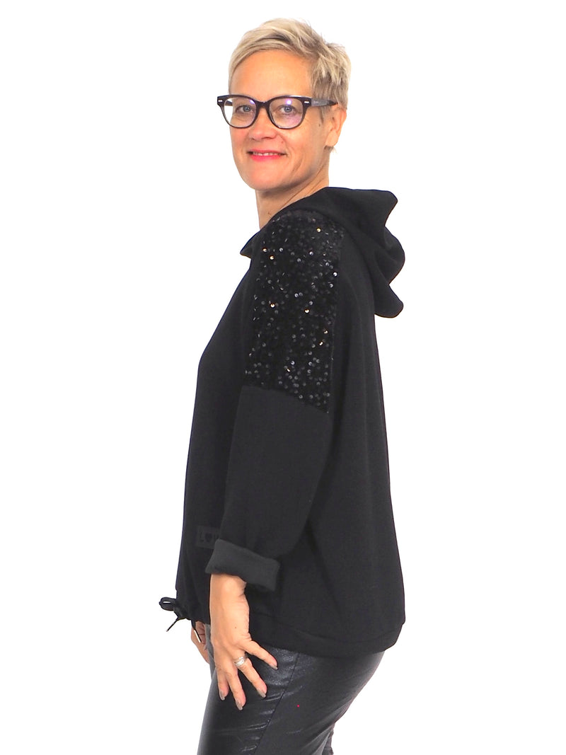 Collegehuppari Paljeteilla Musta