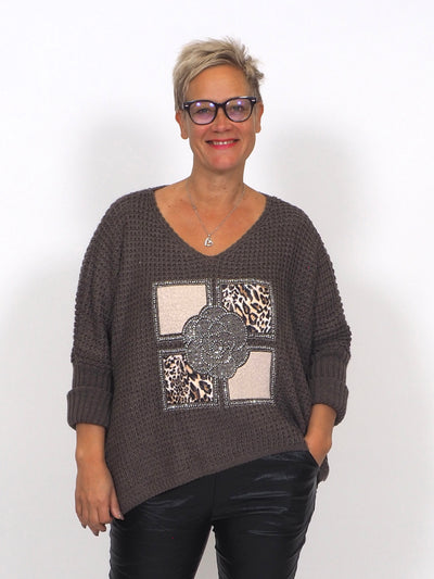 Neule Leo&Niittikoristeilla Taupe