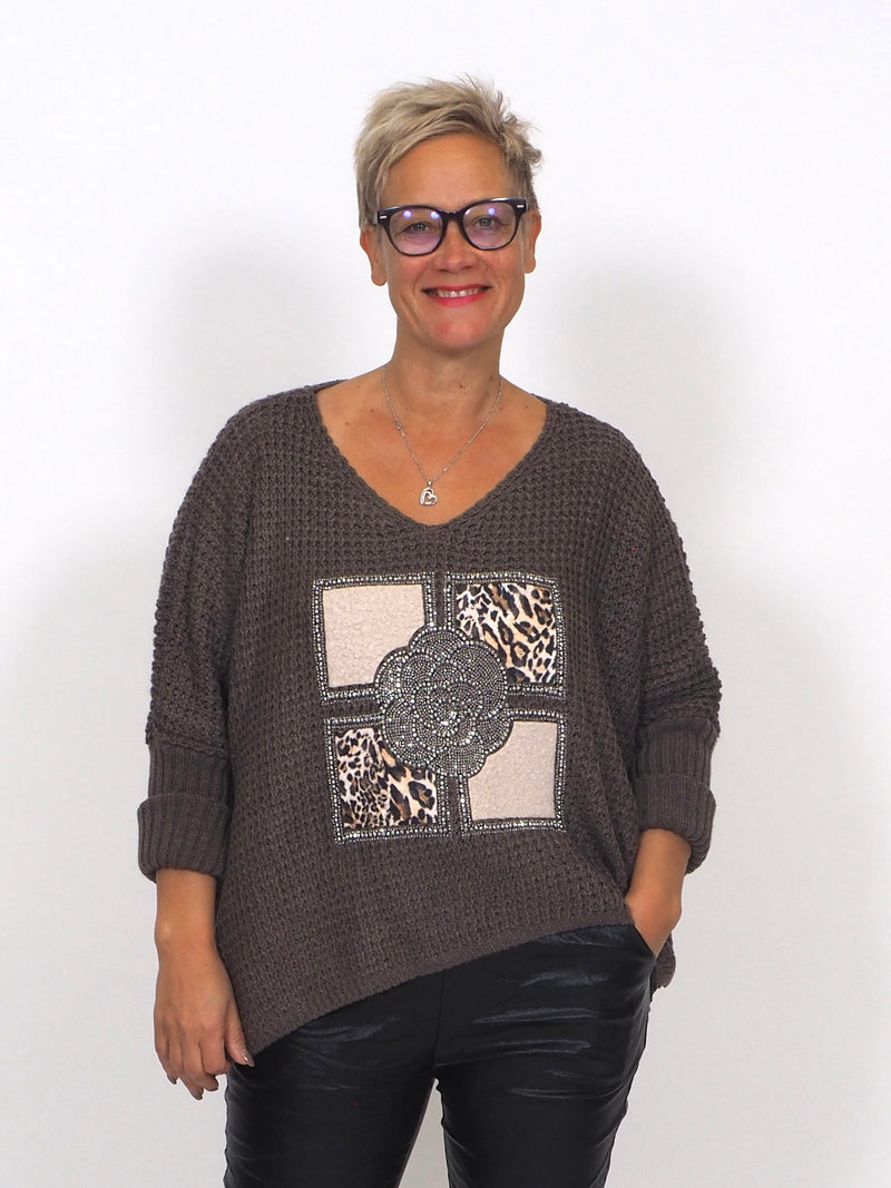 Neule Leo&Niittikoristeilla Taupe