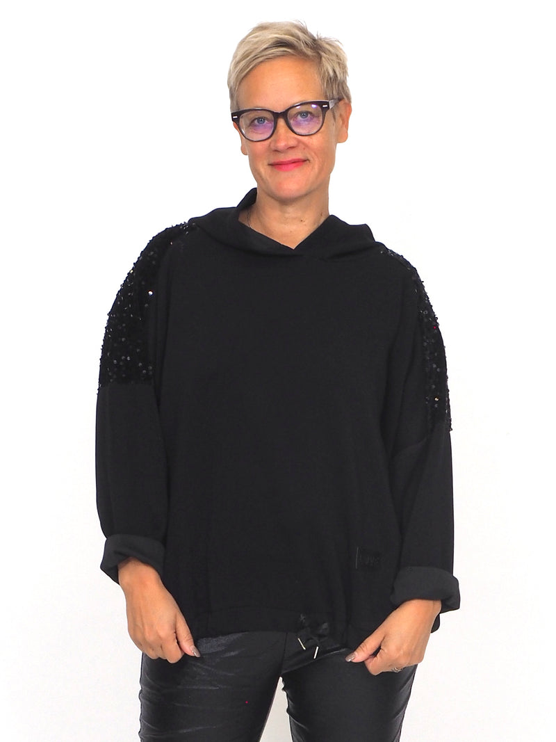 Collegehuppari Paljeteilla Musta