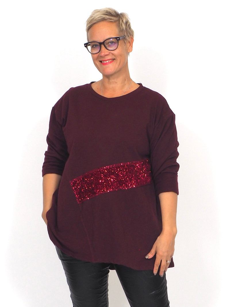 Collegetunika Paljettikoristeella viini