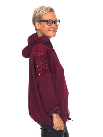 Collegehuppari Paljeteilla Viini